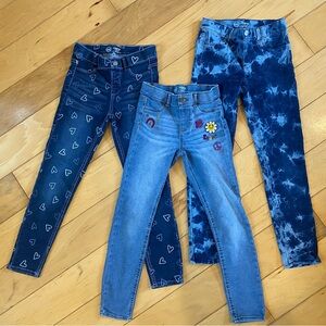 wonder nation Girls Denim Jeggings Trio - Light Blue, Navy & Dark Blue Tie-Dye